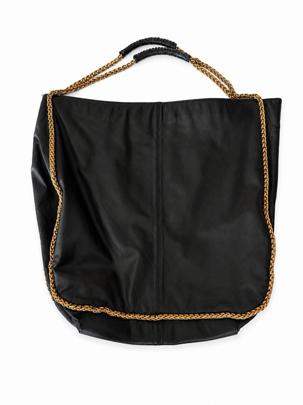 Club Monaco Black Leather Tote with Gold Chain Trim
